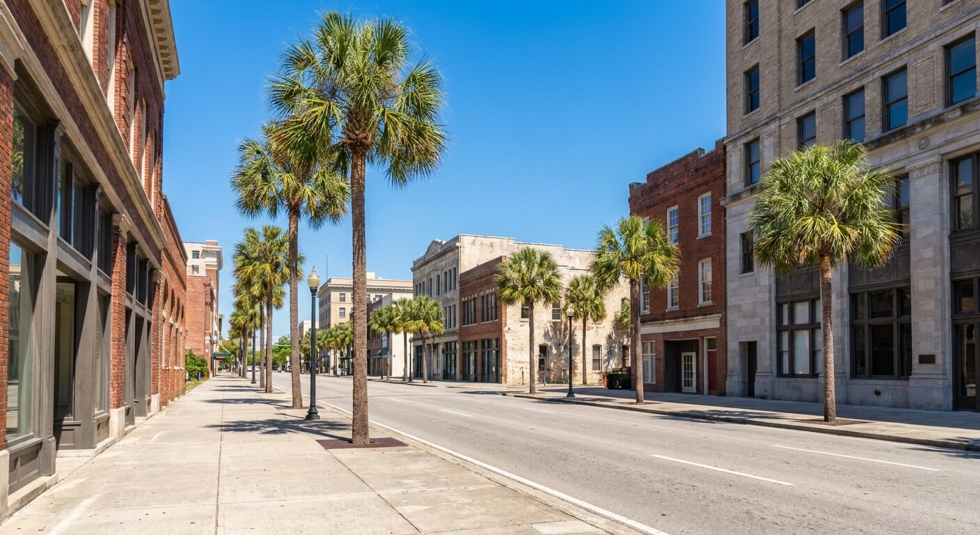 downtown jax to jax beach city street palm trees