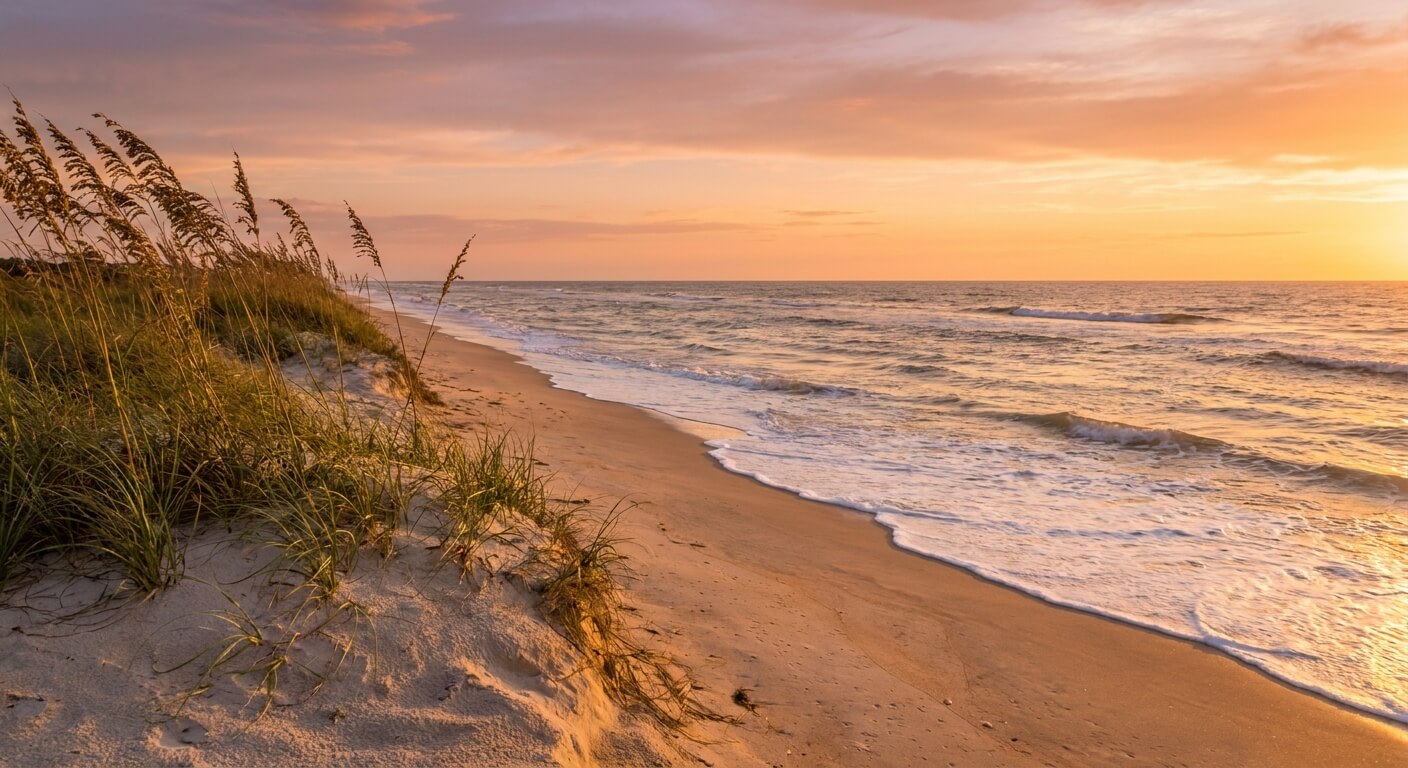 jax beach coastline sunset dunes