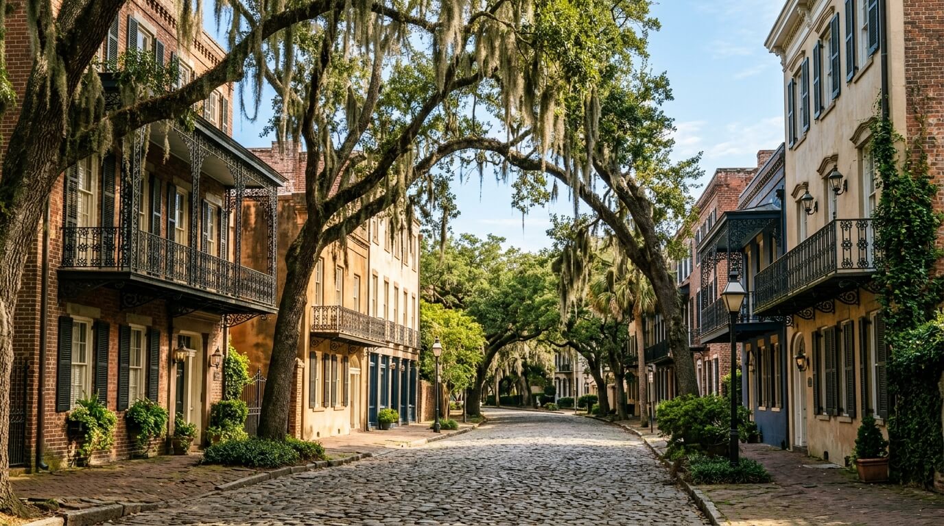 savannah airport to downtown historic district street near bay street